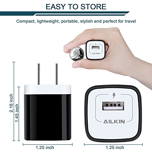 AILKIN 5-Pack USB Wall Charger - 1-Port Fast Charging Adapter for iPhone, Samsung, Android, and Type C Phones