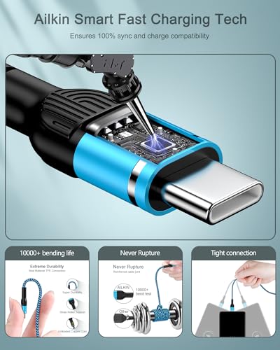 3-Pack Fast Charging USB-C Charger Cables for iPhone 16/15 Plus and Android Devices