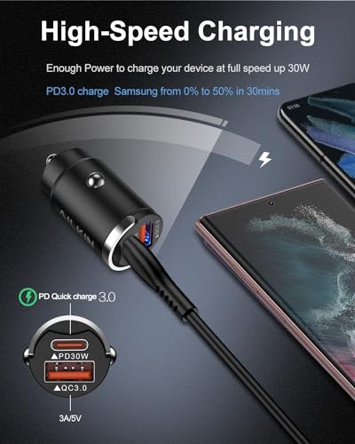 AILKIN Fast Car Charger for iPhone with USB C Cable (Black)