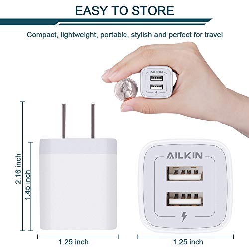 2-Port USB Wall Charger for iPhone, Samsung, Google Pixel - 3 Pack