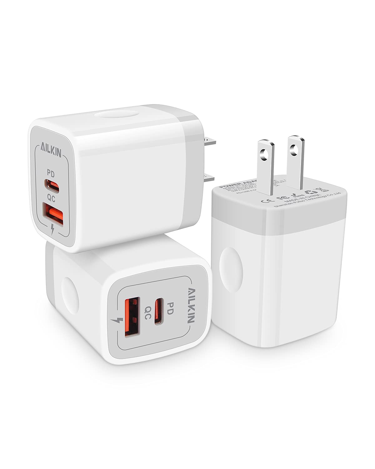 Dual Port USB-C Wall Charger for iPhone - AILKIN 20W Fast Charging Block