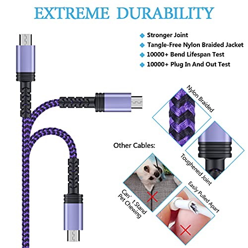 AILKIN 6FT Micro USB Charging Cable - Fast Charging for Android, Kindle, PS4, and More (Purple)