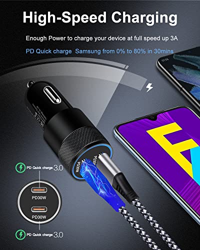 AILKIN 60W Dual Port USB C Car Charger (2 Pack) - Fast Charging Adapter Compatible with iPhone 16/15/14/13/12 Pro Max, Galaxy S24/S23/S22, Pixel 9/8 Pro