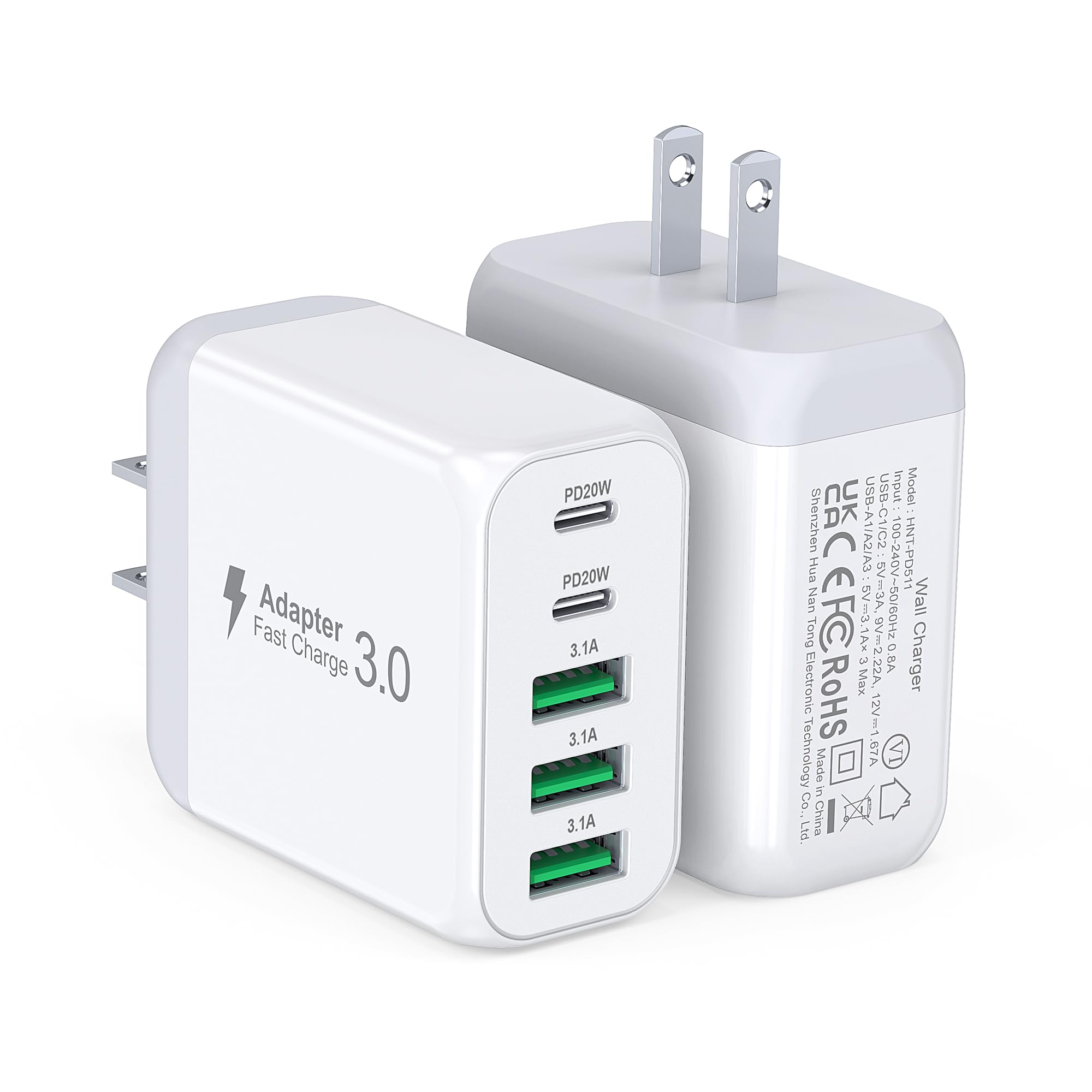 50W 5-Port USB C Wall Charger (2-Pack) - Fast Charging Adapter for iPhone 16/15/14 Pro Max, iPad, Samsung Galaxy