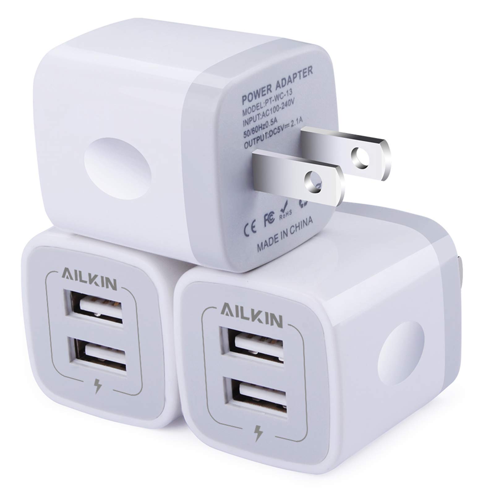 2-Port USB Wall Charger for iPhone, Samsung, Google Pixel - 3 Pack