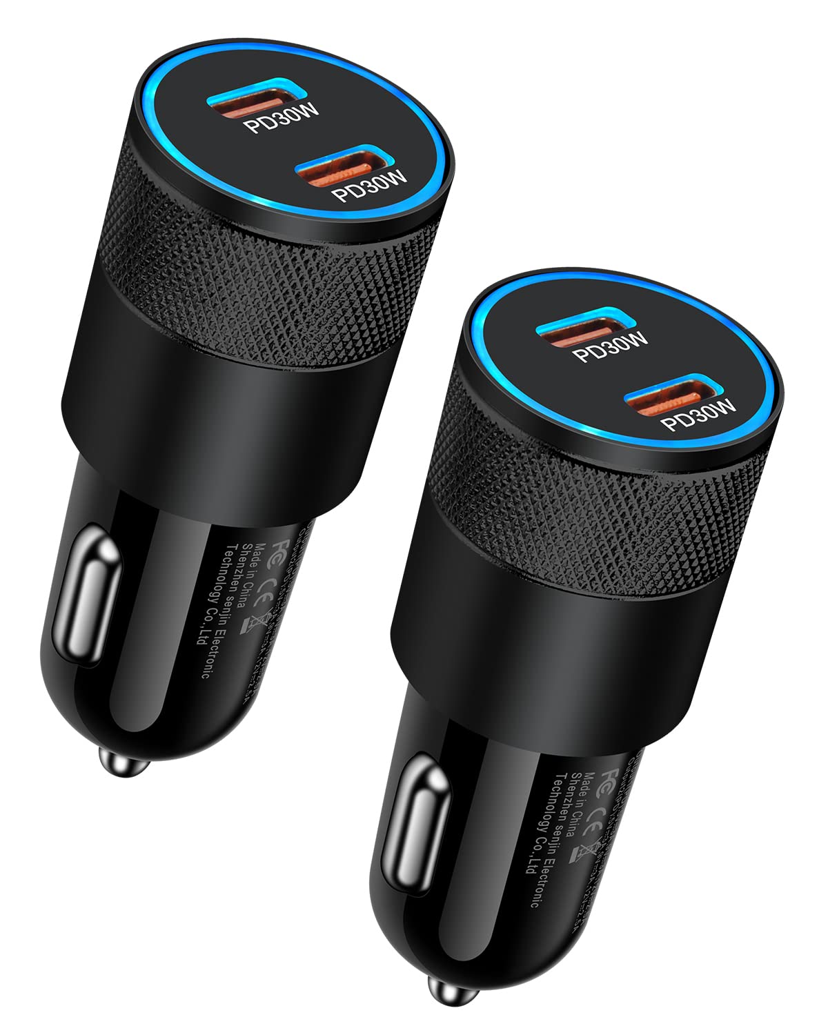 AILKIN 60W Dual Port USB C Car Charger (2 Pack) - Fast Charging Adapter Compatible with iPhone 16/15/14/13/12 Pro Max, Galaxy S24/S23/S22, Pixel 9/8 Pro