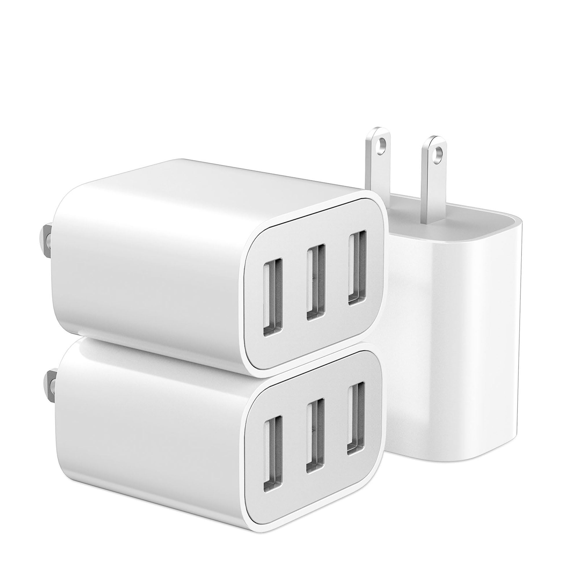 3-Pack 3-Port USB Wall Charger for iPhone, iPad, Samsung Galaxy, LG, and Android Devices