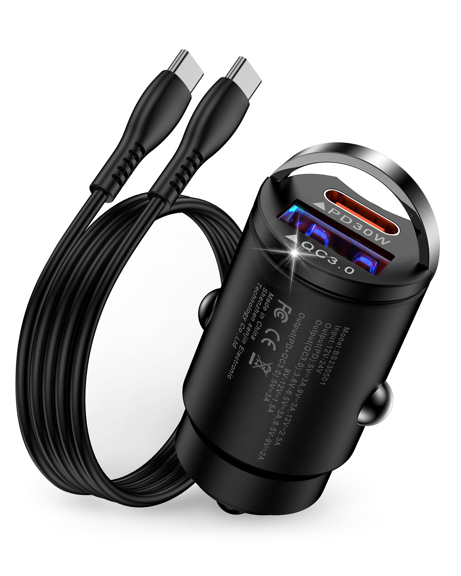 AILKIN Fast Car Charger for iPhone with USB C Cable (Black)