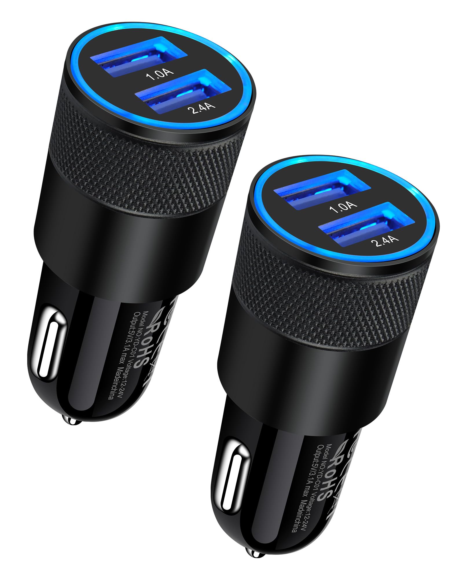 Dual Port Car Charger for iPhone, iPad, and Samsung Galaxy - 2Pack/3.4a