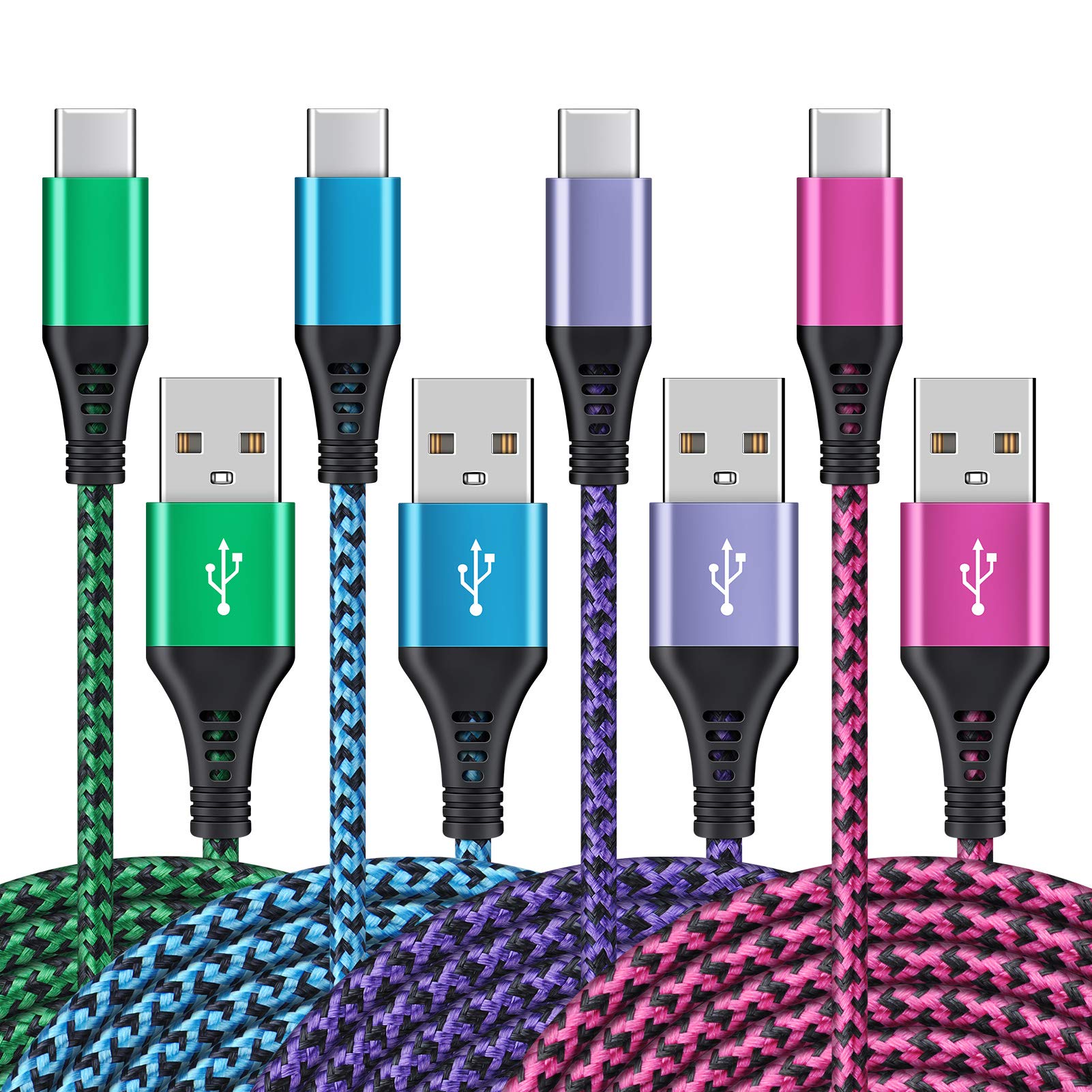 4-Pack 6FT USB Type C to USB A Cable - Fast Charging Braided Charger for Android and iPhone